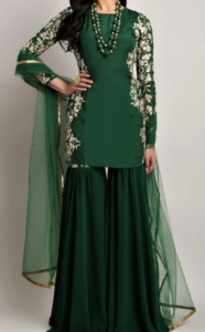 Woman wearing Traditional green sharara design