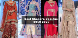 Models displaying sharara designs