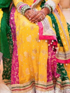 Multi color front open mehndi dress