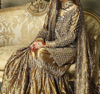 Golden embroidery bridal gharara