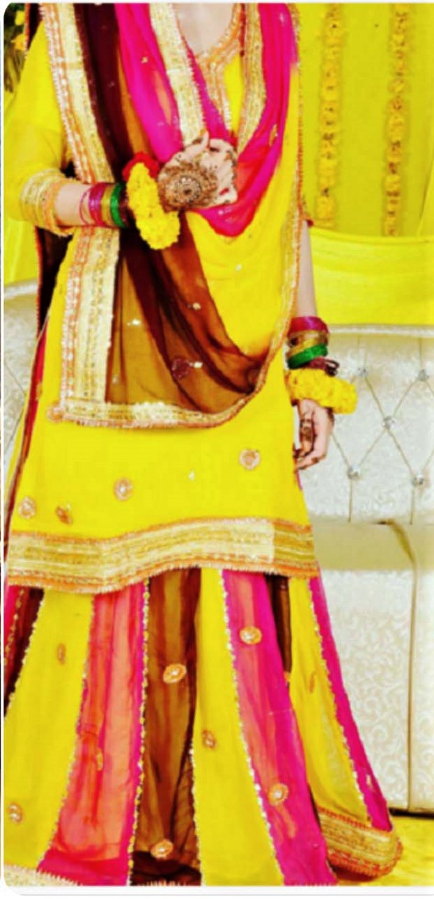 Yellow Shocking Pink Mehndi Gharara