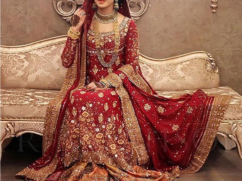 Red designer bridal dress design for Pakistani Bridal